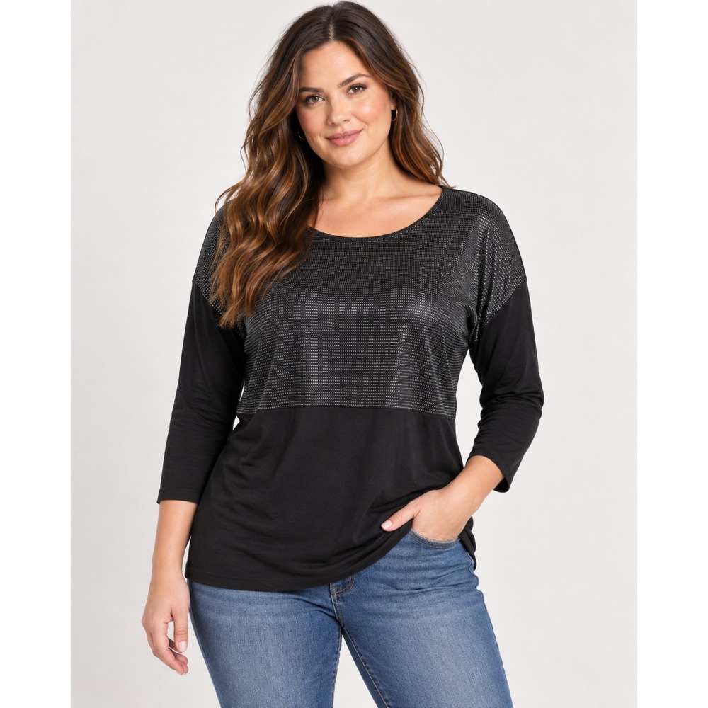 New JENNIFER LOPEZ Top Blouse 1X Black Sheer Dot Woven Back Zip Oversized $54